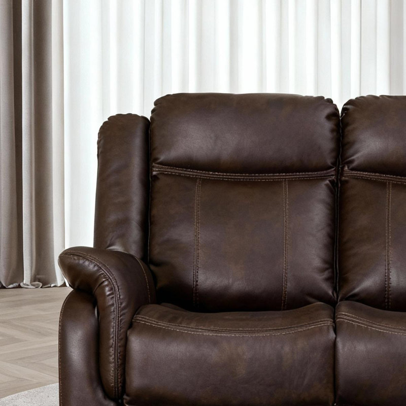 56.69"Manual Reclining Loveseat, Faux Leather, Compact Sofa For Living Room & Home Theater, Brown