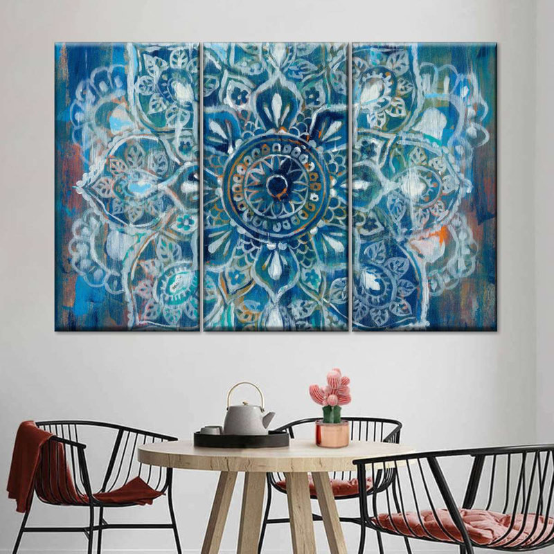 Ensemble de 3 pièces Mandala en bleu II sur toile, H 24 po x l 38 po x P 1,25 po