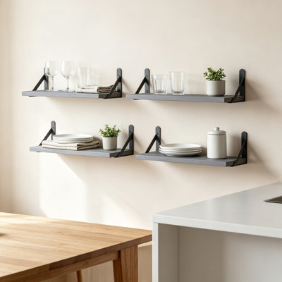 Tablettes flottantes pour la décoration murale, tablettes murales en bois rustique avec supports en métal, présentoir robuste et étagères de rangement pour le salon, la chambre à coucher, la cuisine, la salle de bain, ensemble de 6