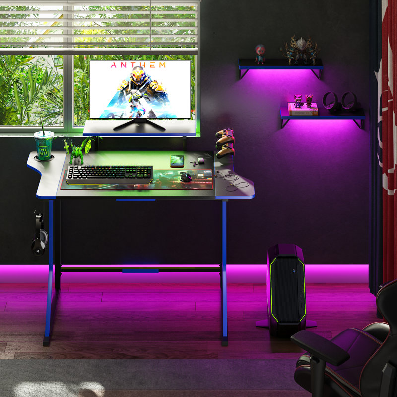 Deashia Metal Base Computer Desk, Blue