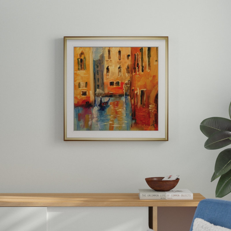 « venice ii », peinture, H 28 po x l 28 po x P 2 po, Cadre doré