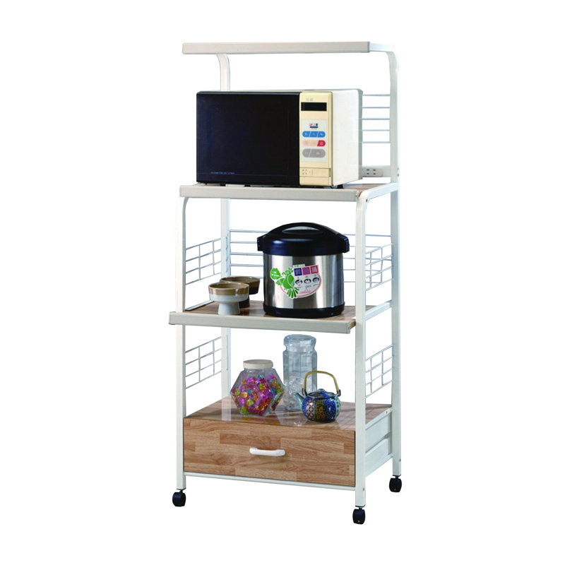 Commodious Kitchen Shelf On Casters, White, Brown