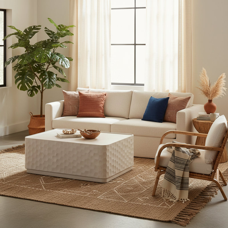White Solid Wood Rectangle Coffee Table_Cocktail Table, White