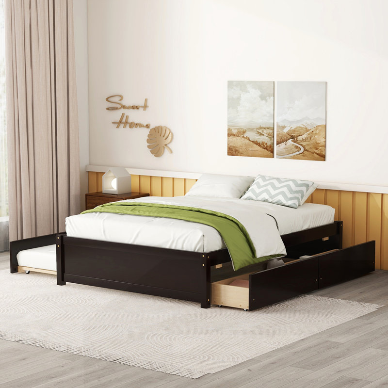Bed With Twin Trundle And Two Drawers, Espresso