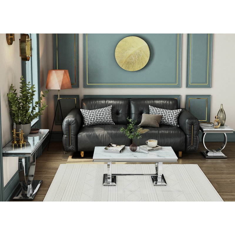 3 Piece Coffee Table Set With Console Table And End Tables With Mirrored Silver U-Base