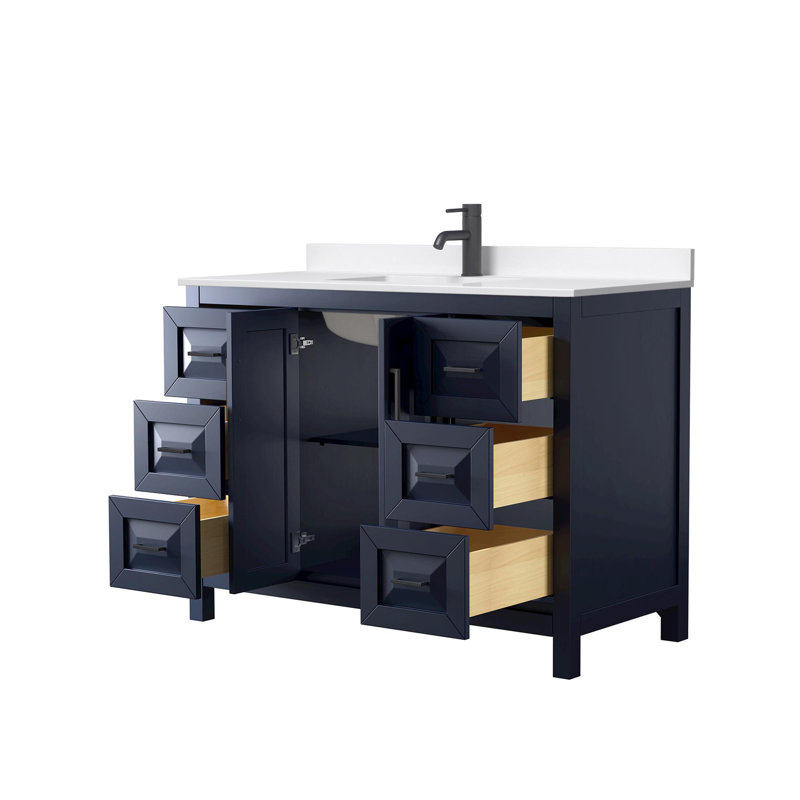 Daria 48'' W Vanity, White Quartz, Blue, Matte Black
