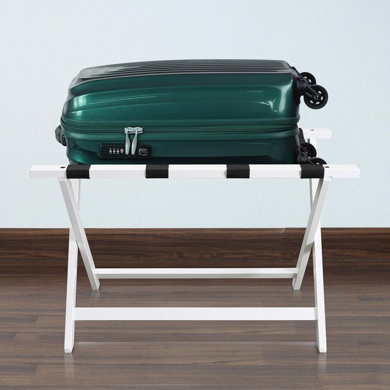 Extra Wide White Solid Wood Foldable Luggage Rack