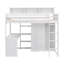 Lit mezzanine simple en bois avec plusieurs tablettes de rangement et garde-robe, blanc-592467043