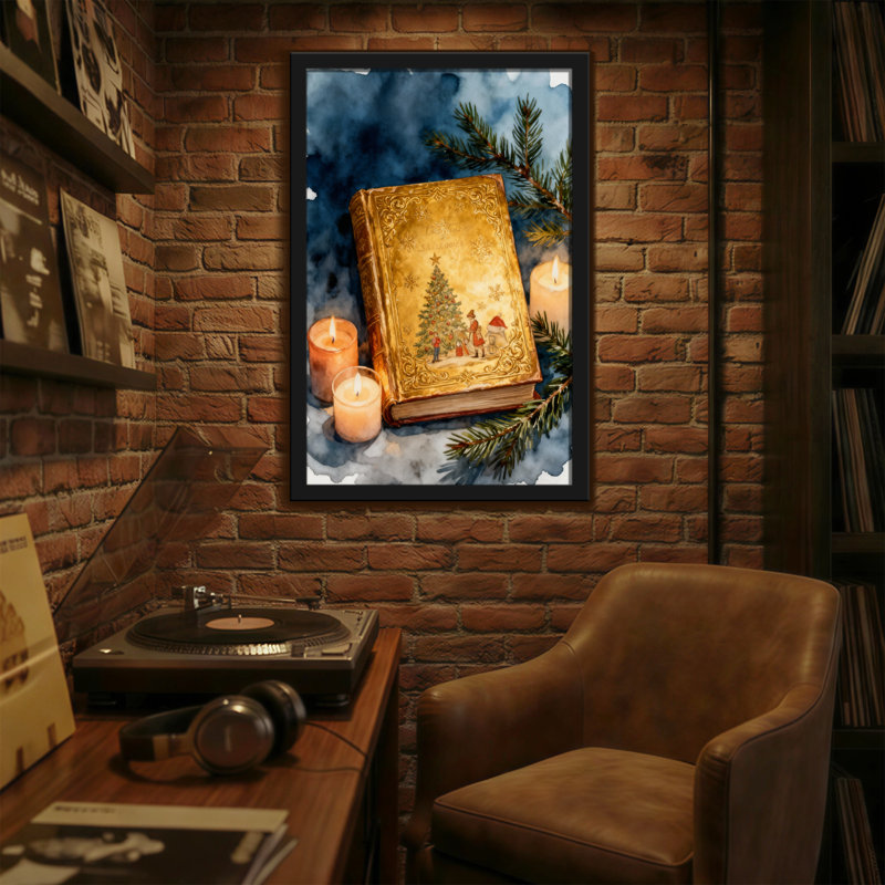 Bougie livre de Noël de Noël avec branches de pin et flocon de neige, H 36 po x l 24 po