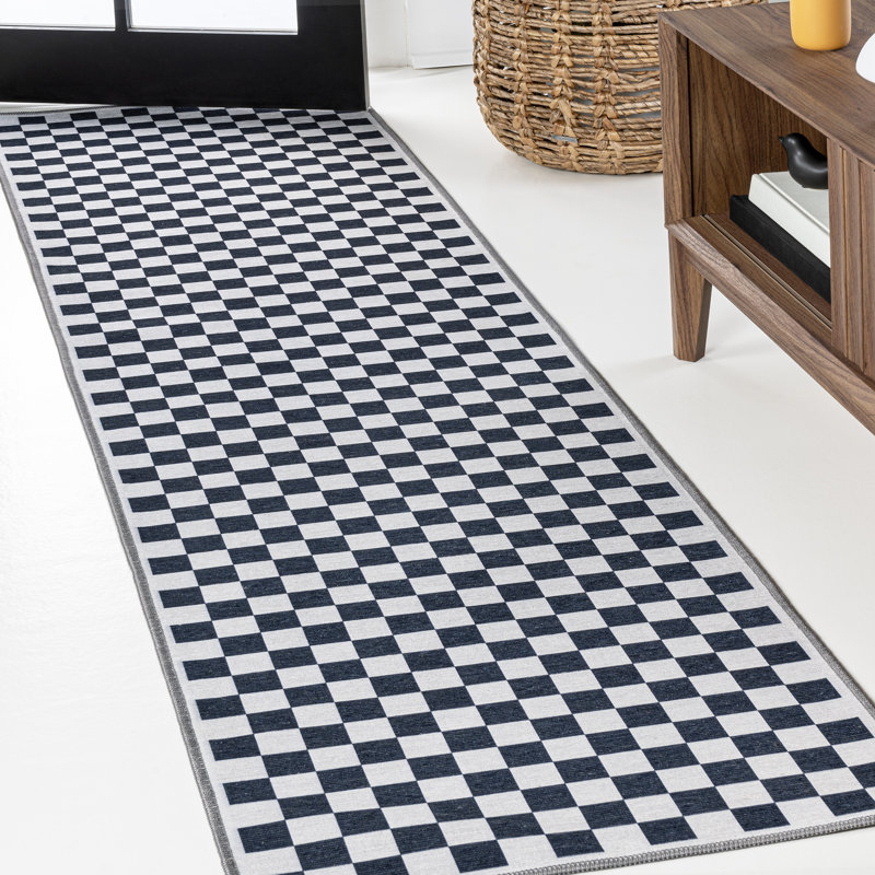 Tapis bleu foncé / blanc Mariquilla, Tapis de couloir 2 pi x 8 pi