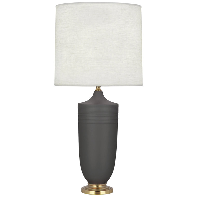 Matte Ash Adjustable Ceramic Table Lamp with Brass Accents