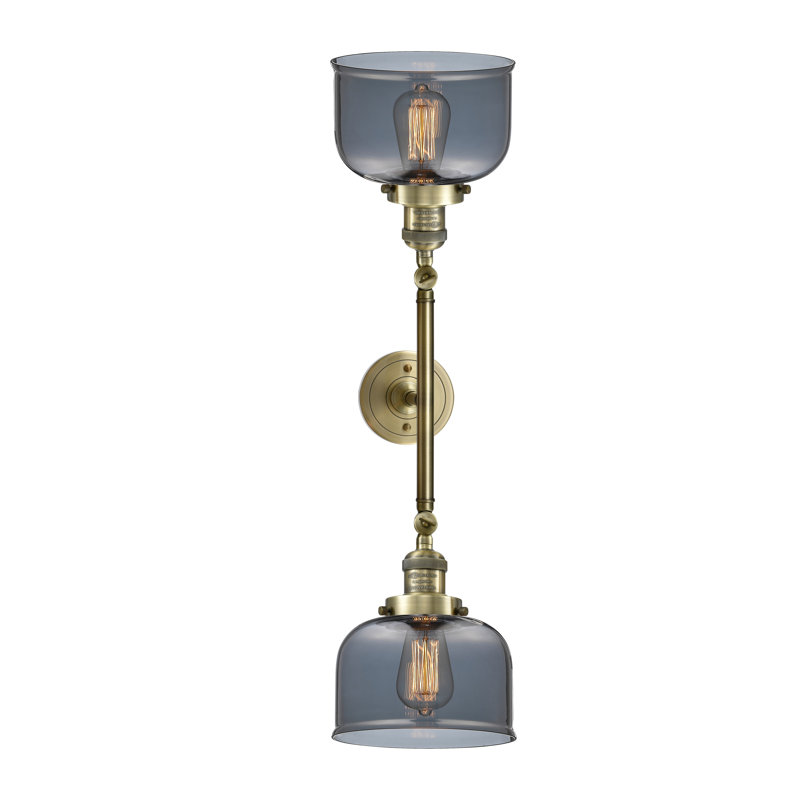 Bell - 2 Light 19" Bath Vanity Light, Plated Smoked, 60 Watt Vintage Incandescent Bulb, Antique Brass