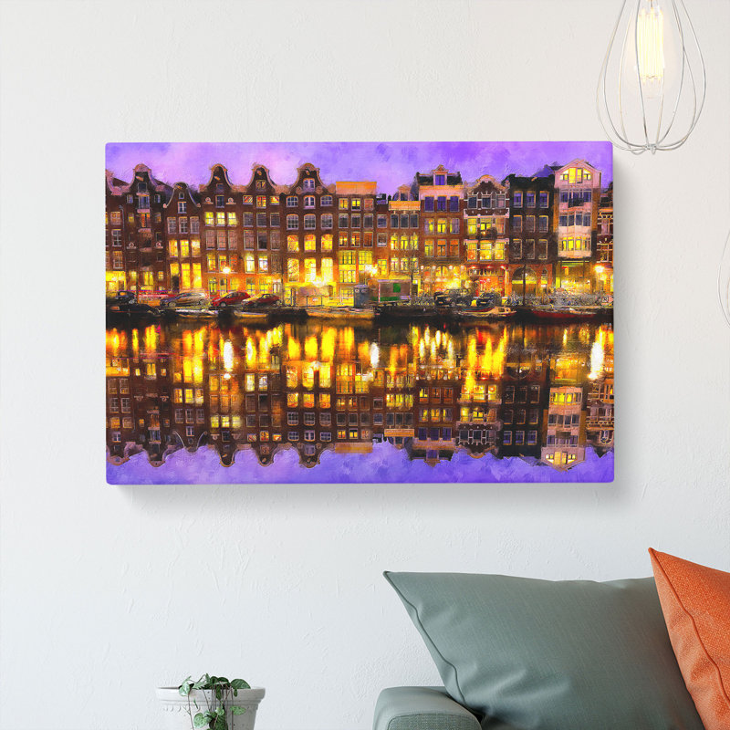 Amsterdam At Night Painting - Wrapped Canvas, 50cm H x 76cm W x 3cm D