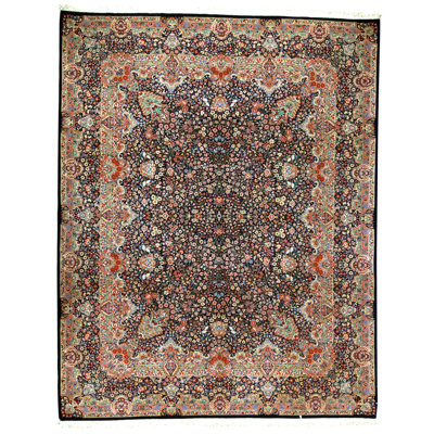Tapis bleu marine de haute qualité noué à la main