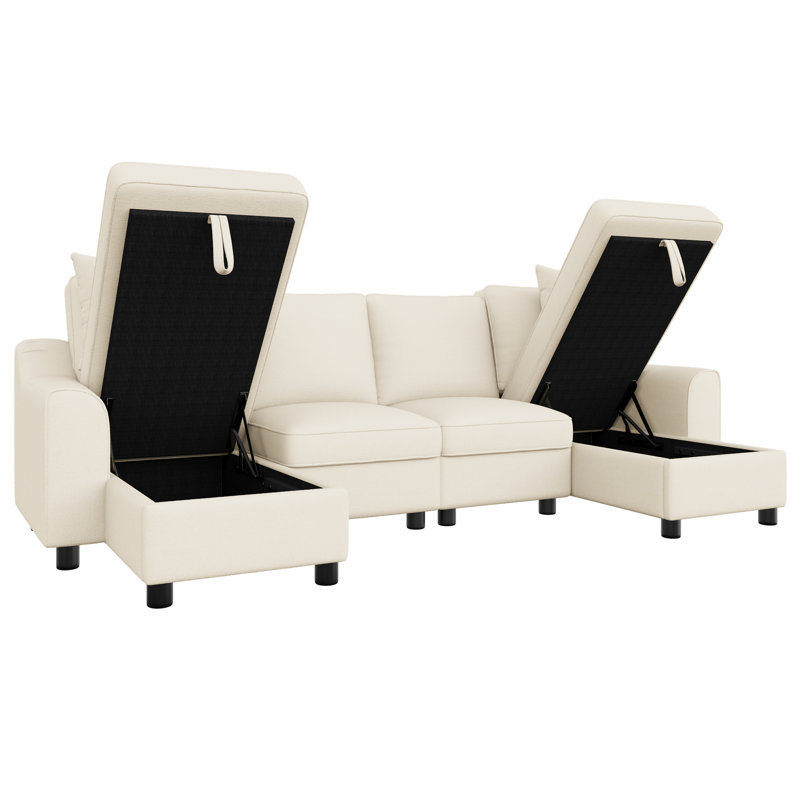 4 Seater Chenille Sofa, Beige