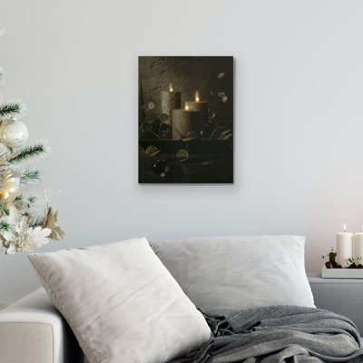 LED Lighted Glittery Gold Flickering Candles Christmas Canvas Wall Art 15.75" x 11.75"