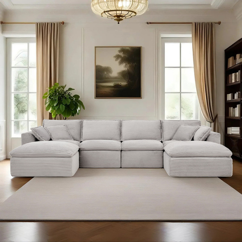 Canapé modulaire en velours côtelé 6 pièces, Velours côtelé gris pâle