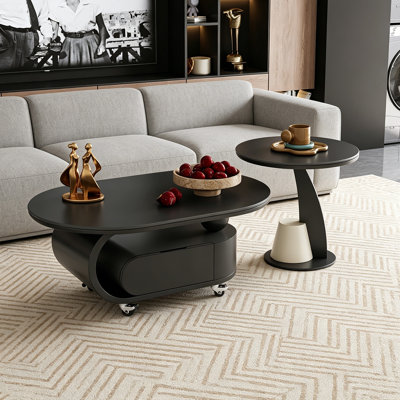 Movable Small Apartment Slate Coffee Table Set