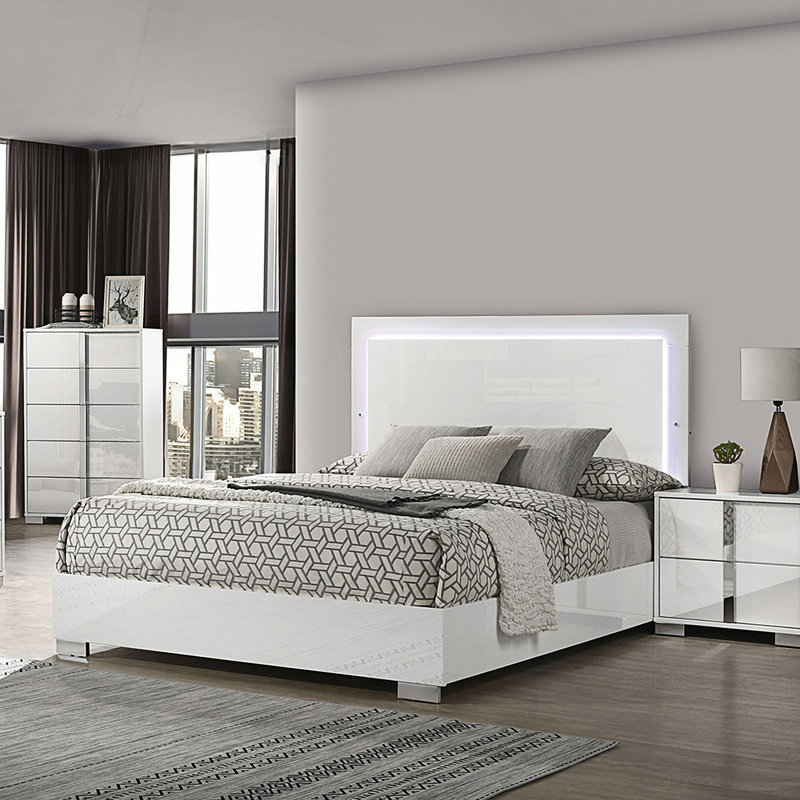 Lit contemporain 1Pc avec tête de lit à DEL, Grand lit