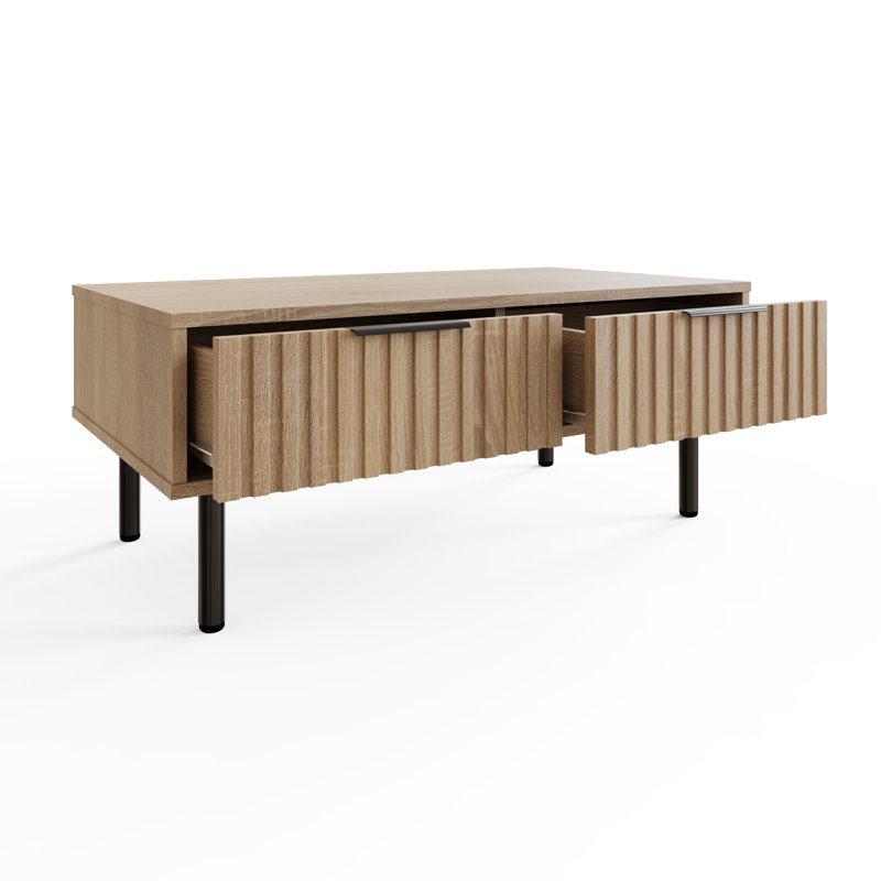Nervata Living Coffee Table with Storage, Oak, Black