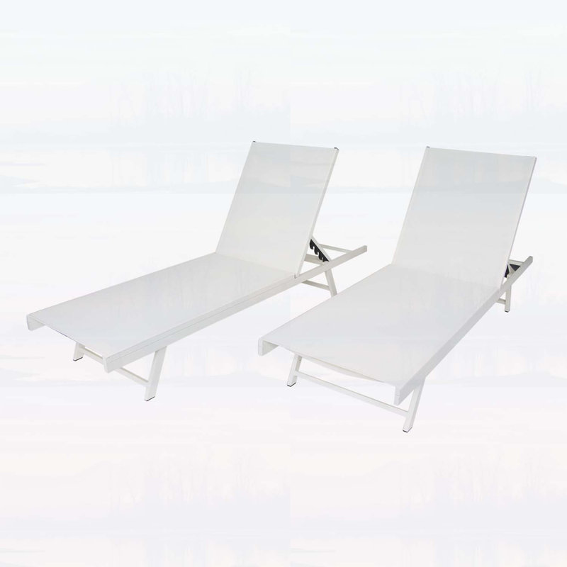 Ensemble de 2 chaises longues avec dossier réglable à 5 positions, structure en acier durable, pour la détente sur le patio et la piscine