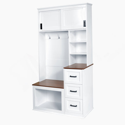 Modern Entryway Bench With Coat Rack, 3 Shelves And Drawers, 3 Sturdy Hooks, 40.2'' Wide Hall Tree With Storage Bench For Hallway, Entryway, Living Room