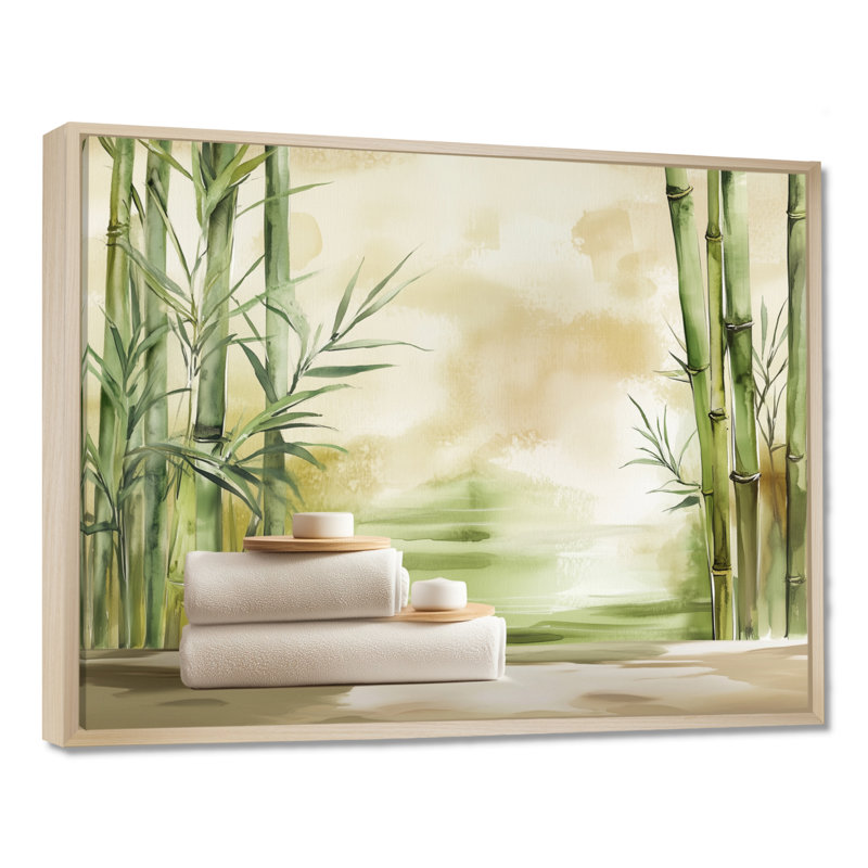 «Bamboo Spa in Stillness II - Green Zen», reproduction sur toile encadrée, 30" H x 40" W, Cadre naturel flottant