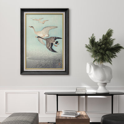 Flying Geese Over Reeds Artwork, Peaceful Nature Pictures, Framed Canvas Giclee Print Wall Art