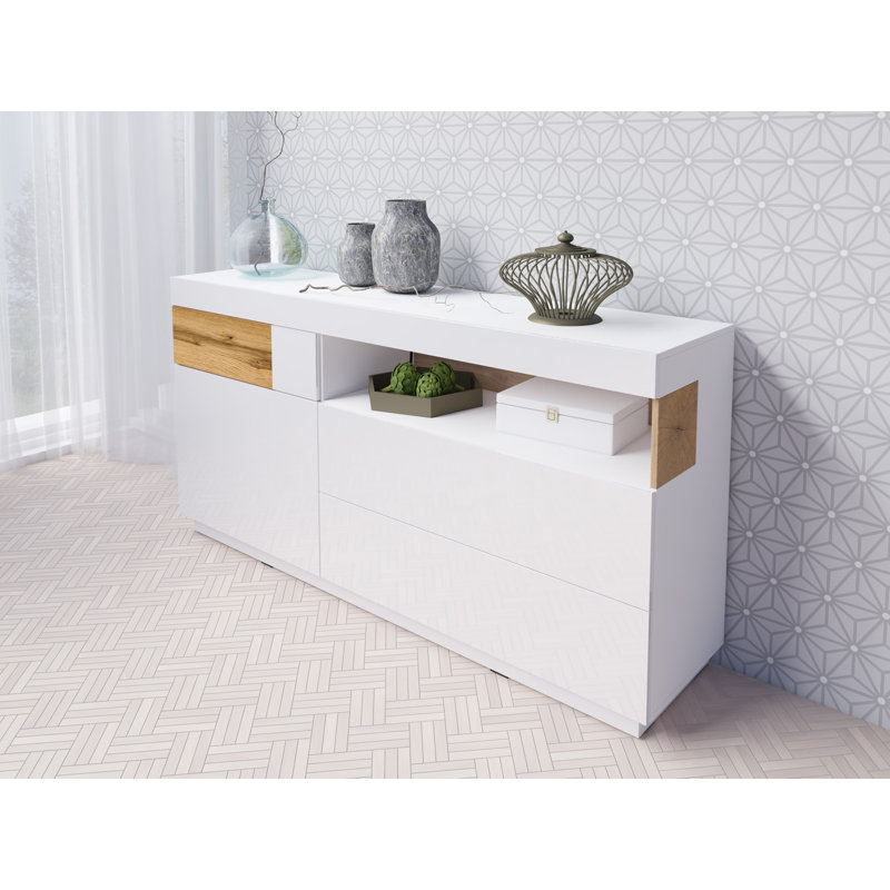 Holst 169cm Sideboard, White Gloss / Wotan Oak