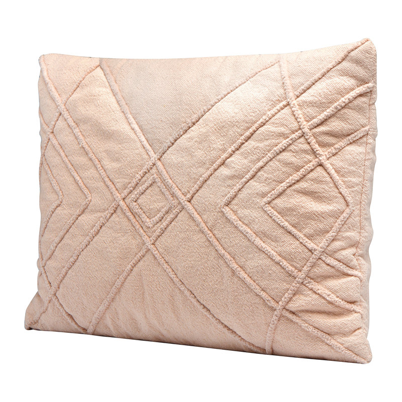 Blush Cotton Embroidered Geometric Lumbar Pillow