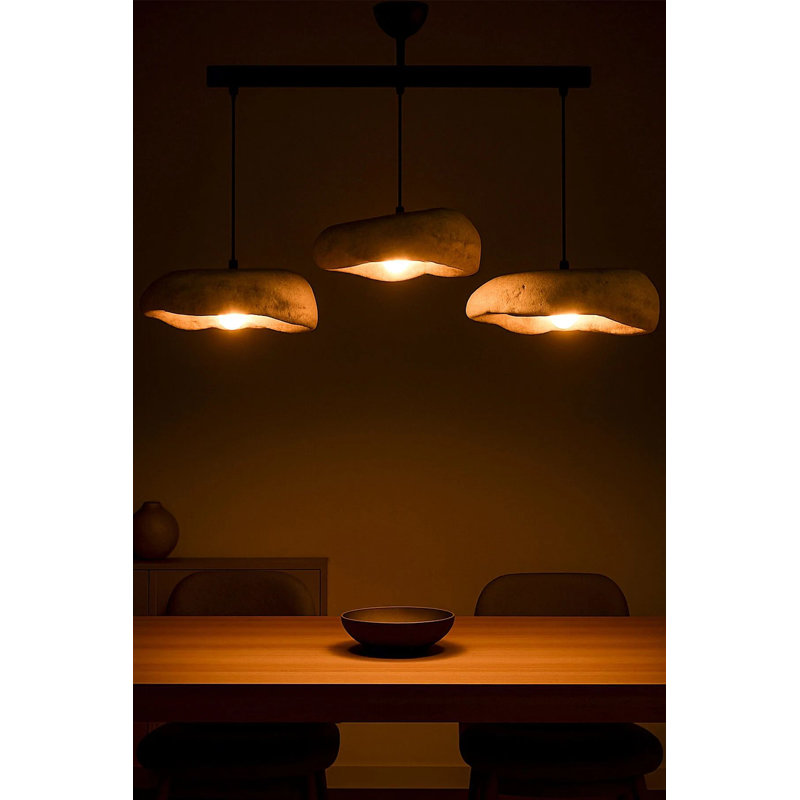 Lustre à hauteur réglable, structure en métal noir et gris avec capuchon en béton de carbone, plaque de base de 12,6 po x 5,1 po, hauteur totale: 7,9 - 24,4 po | 3 x douilles E27 (ampoules non incluses) | Éclairage industriel moderne pour la maison et le bureau