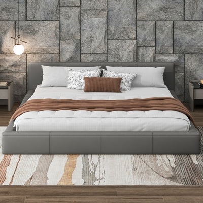 Stylish Upholstered King Bed with Faux Leather, Modern Bedroom Furniture, Easy Assembly & Durable Frame, Gray