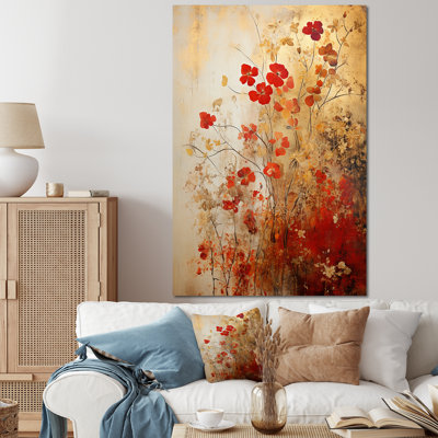 God And Red Floral Japanese Tiles I - Botanicals Wall Art