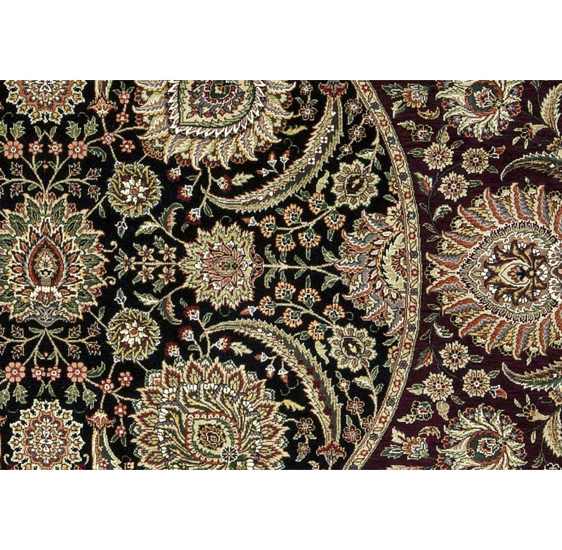 Tapis rond beige, noir et brun noué à la main de haute qualité