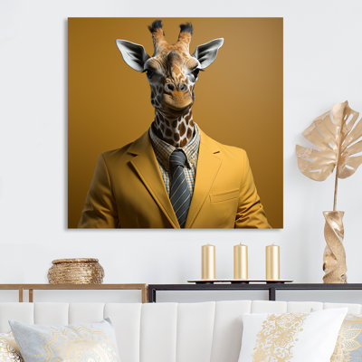 Girafe en costume à la mode élégance - girafe en métal, art mural