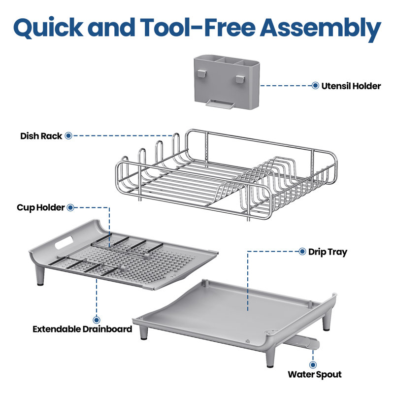 Stainless Steel Kitchen Dish Rack,Expandable Dish Drying Rack,Plate Rack,Extra Large Capacity Dish Drainer, Grey