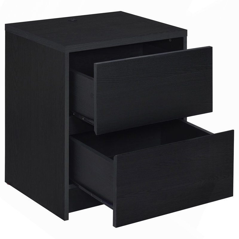 Table de chevet à 2 tiroirs Geary avec lumières DEL et USB, Noir