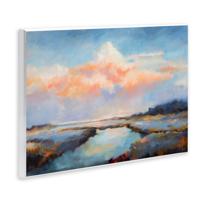  «River with Pastel Clouds», art mural sur bois par Odile, H 10 po x l 15 po