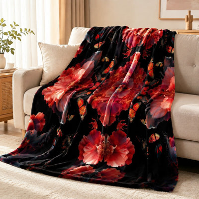 Couverture florale en molleton à imprimé floral, fleurs éclatantes et douillette pour lit canapé, salon, chambre à coucher, décoration intérieure