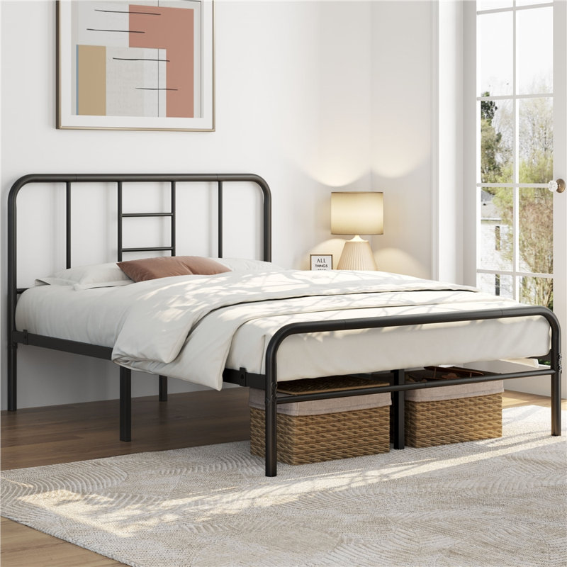 Metal-Framed Bed with High Headboard, Double (4'6), Black