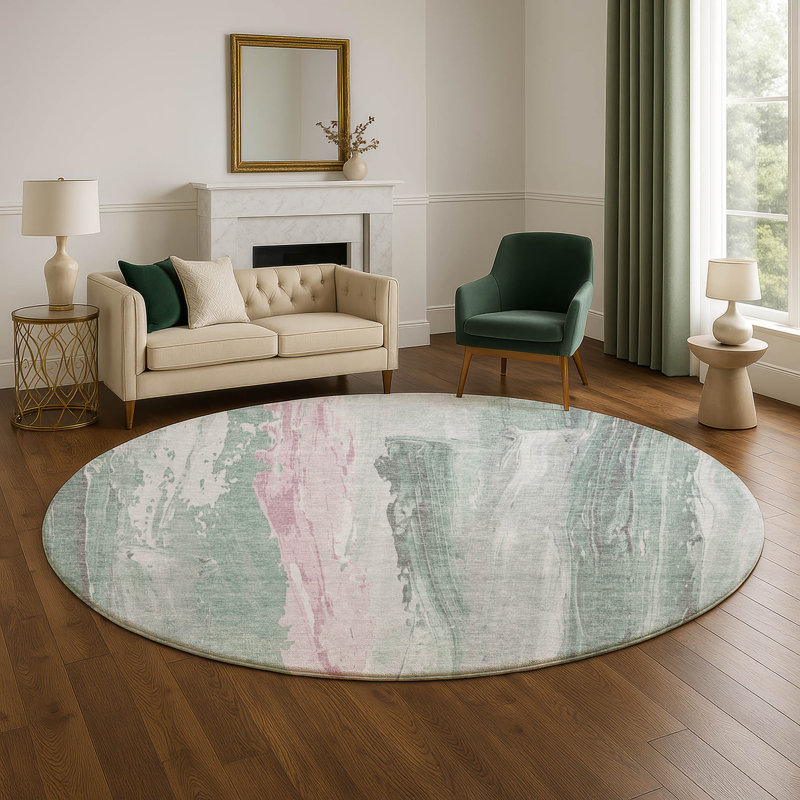 Premium Machine Washable Mayfield AMF1845 Abstract Rug, Round 8'