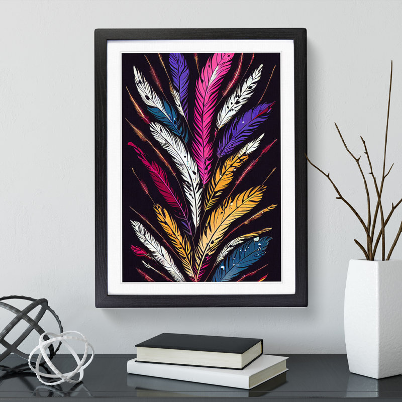 Drip Feathers No.1 - Framed Print, Black , 34cm H x 25cm W x 2cm D