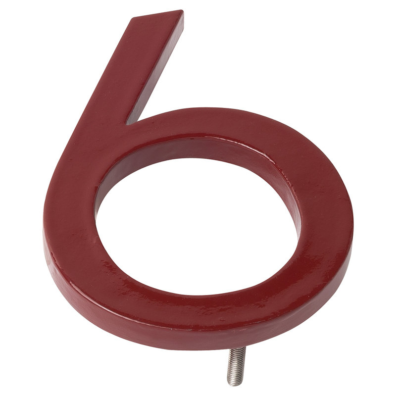 Numéro de maison à fixation flottante 6 po, 6, Rouge brique