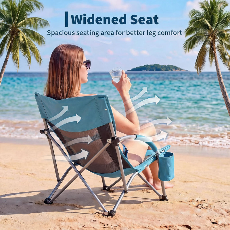 Low Folding Beach Chair, with Cup Holder, 2