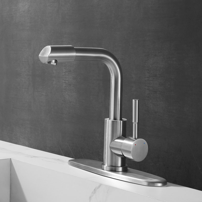 304 Stainless Steel 360°Rotating Spout Bathroom Sink Faucet with Deck Plate, Brushed Nickel