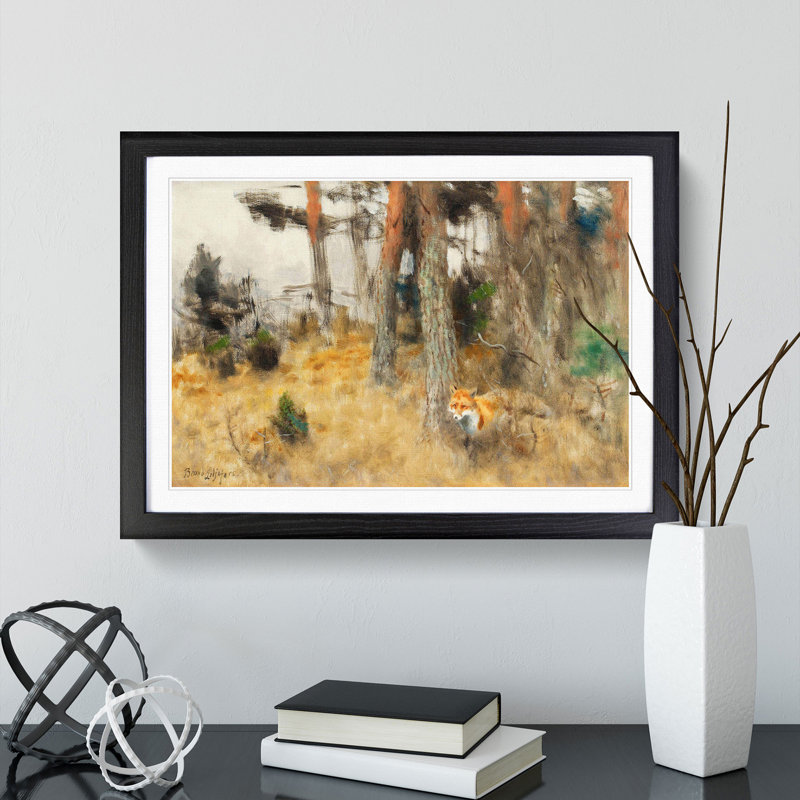 Roaming Fox by Bruno Liljefors - Picture Frame Painting, Black Framed, 36cm H x 48cm W x 2cm D