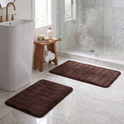 Billybob Memory Foam Bath Rug Set - 2-Piece Bath Mats with Microfiber Top - Non-Slip Absorbent Rugs