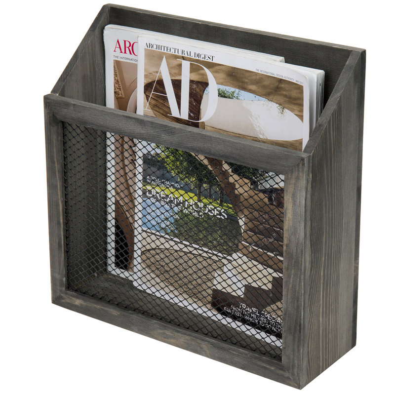 Porte-revues sur pied en bois massif Oshie, Gris