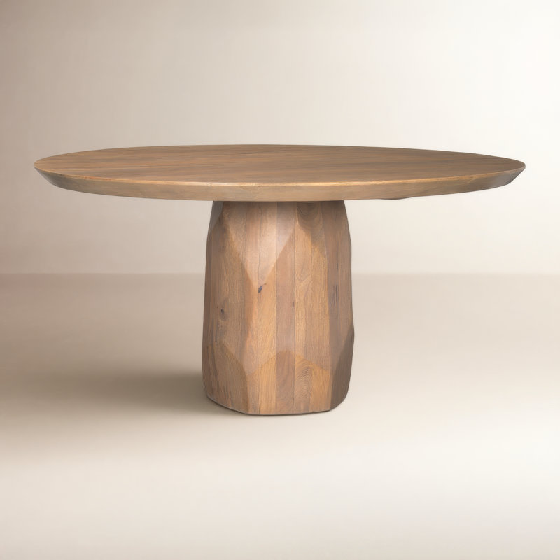 Modi Round Solid Wood Dining Table, Light Brown
