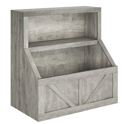 Bibliothèque pour enfants et rangement pour jouets, organisateur de jouets à 2 niveaux avec armoire de rangement, bibliothèque à 2 tablettes pour tout-petits pour salle de jeux, chambre à coucher, salon, salle de classe, gris